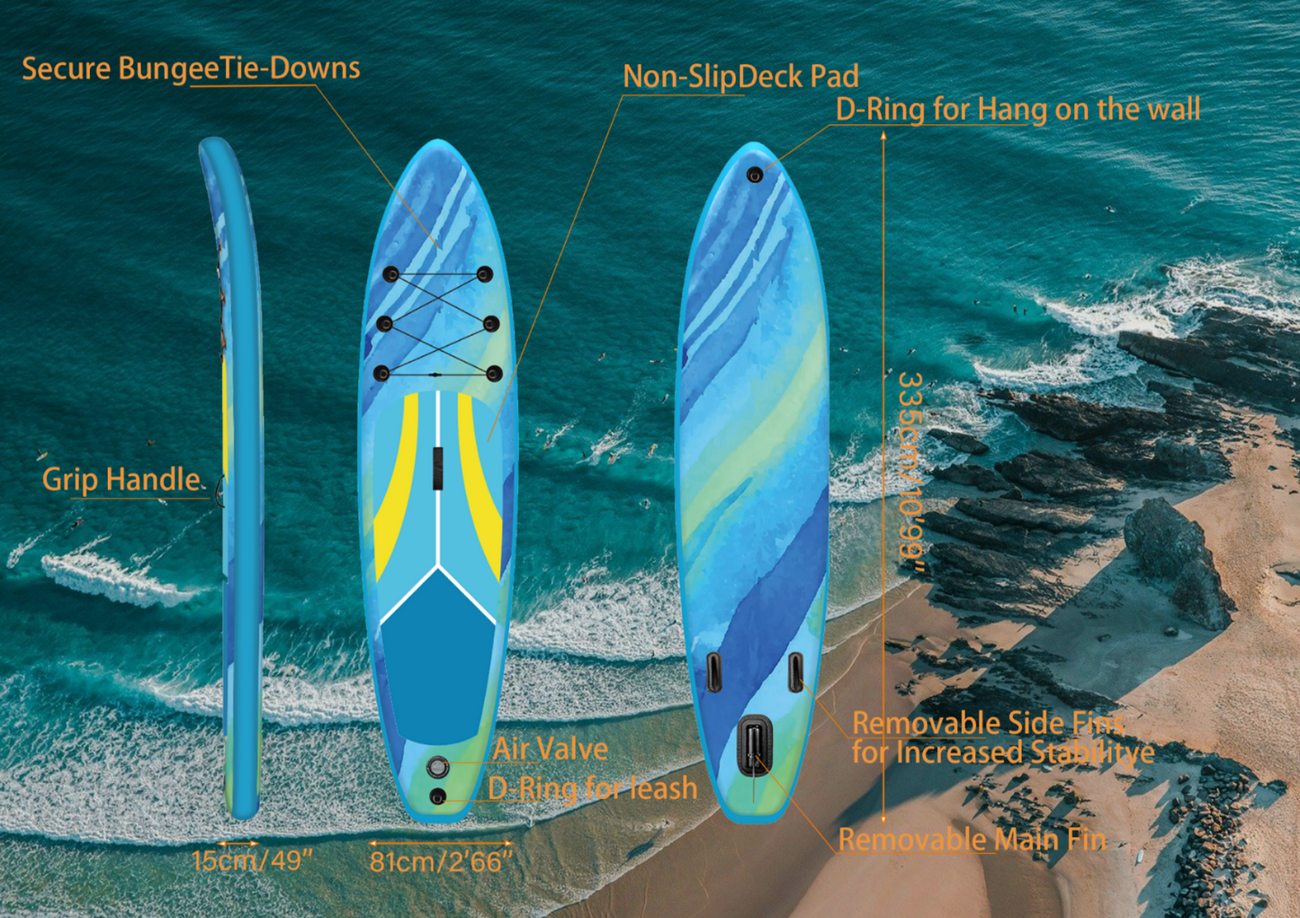 Azure Sea丨10' 99" Inflatable Stand Up Paddle Board丨SUP